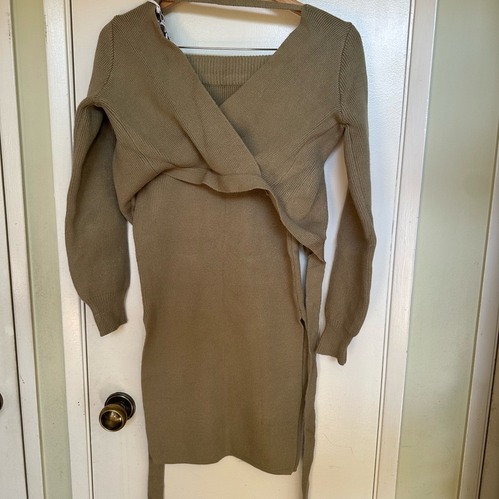 Olive Knit Wrap Dress